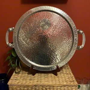 Vintage Continental hammered aluminum serving / bar tray